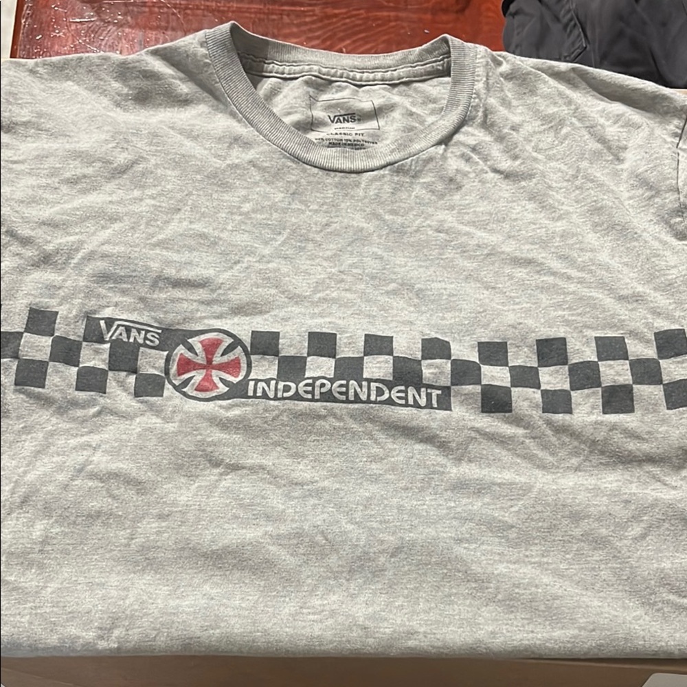 Vans Gray Short Sleeve Tee with Checkered Accents